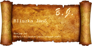 Bliszka Jenő névjegykártya